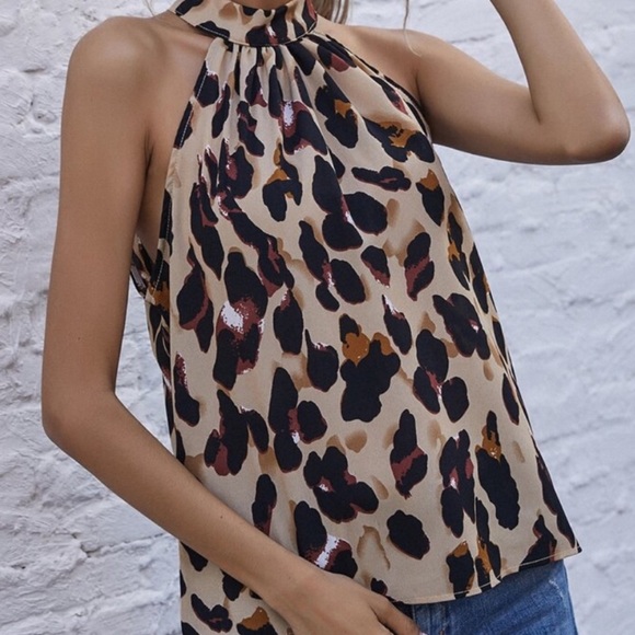 Boho leopard Print Halter Sleeveless Top White - Picture 5 of 8